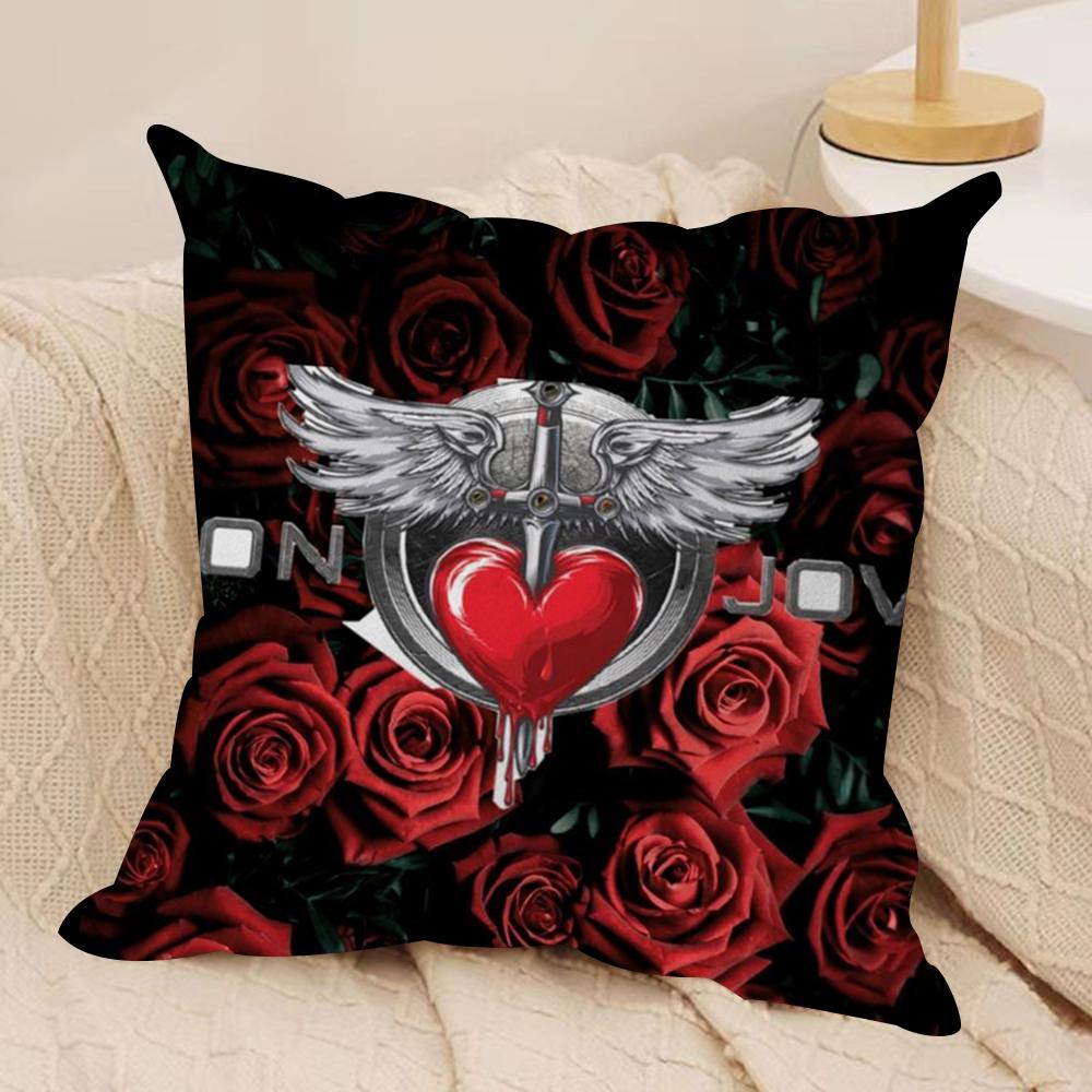 B-Bon J-Jovi Band Cushion Cover Soft Plush Fabric Double-Sided Printed Sofa Cushion Cover for All Seasons Home Decor Gift