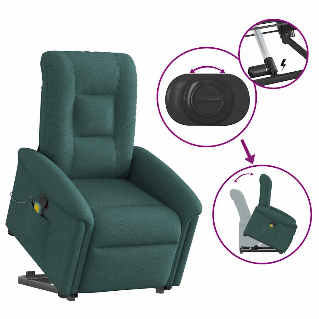 Massage Recliner with Rising Function Dark Green Fabric