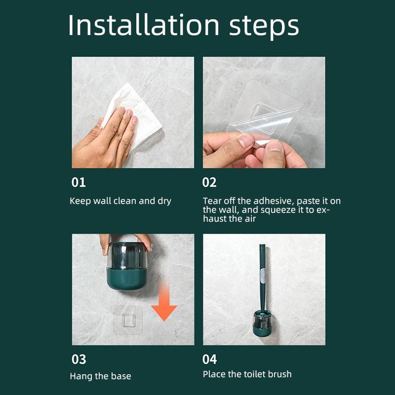 Punch-Free Wall-Mounted Soft Silicone Toilet Brush No Dead Angle Toilet Cleaning Brush Refillable Detergent Toilet Brush with Base