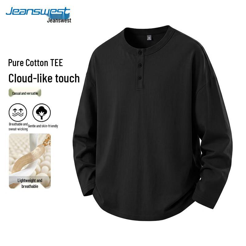Jeanswest Men's Relaxed Fit Long-Sleeve Cotton Crewneck T-Shirt