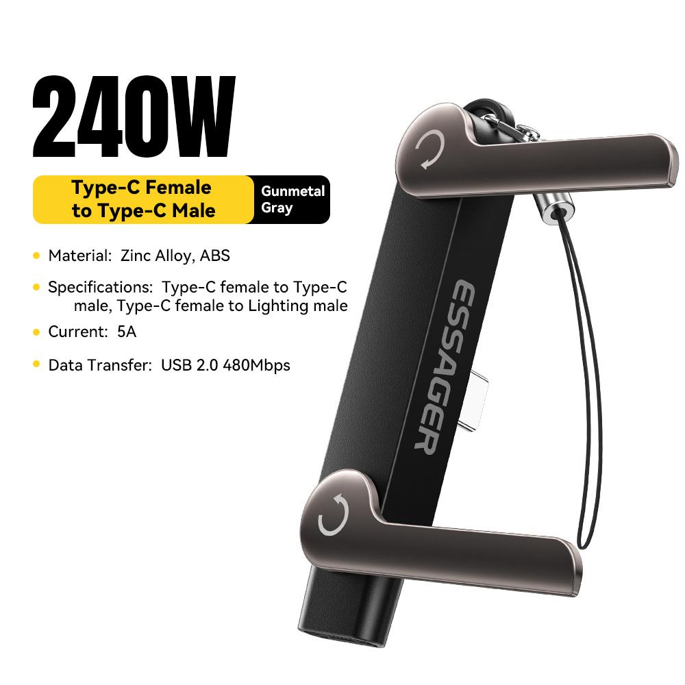 

Essager 240W USB C OTG Adapter With Stand 90 Degree Type C Female to iP Male Converter For iPhone 17 16 Macbook Xiaomi Samsung