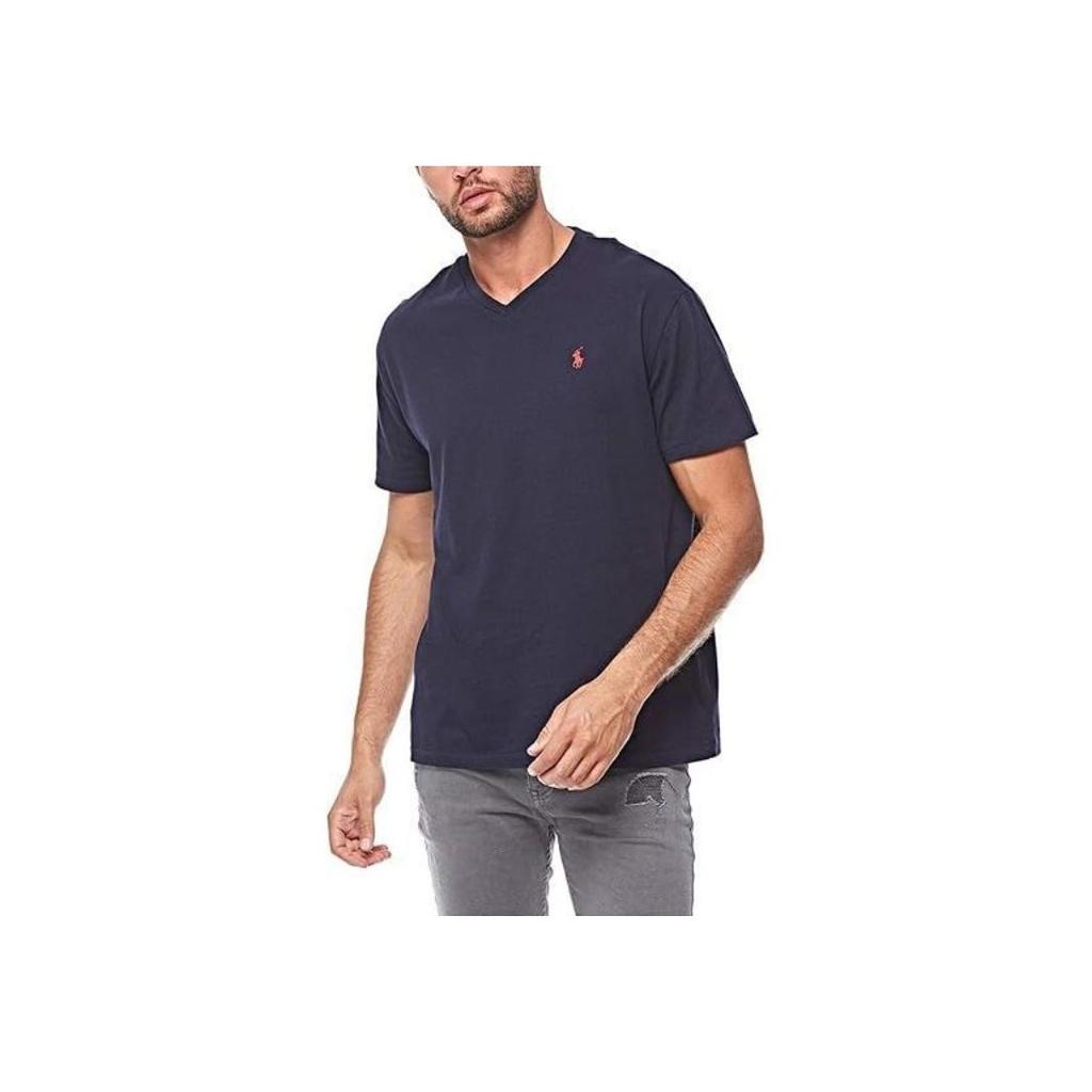 Polo Ralph Lauren Logo Embroidered V-Neck Short Sleeve T-Shirt Men Tops Navy-Blue 710708261-004