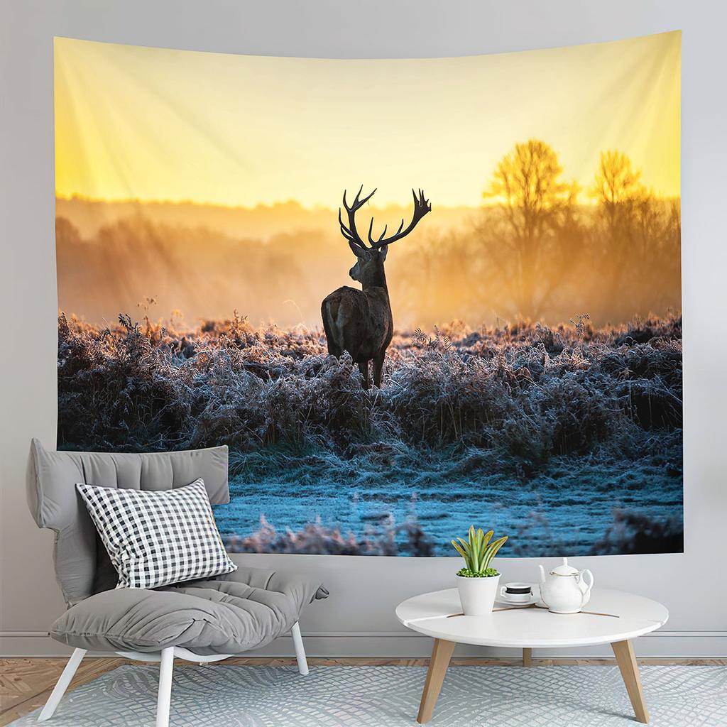 Cartoon Elk Home Decor Tapestry Cute Christmas Art Wall Hanging Living Room Bedroom Dorm Wall Decor Backdrop Cloth