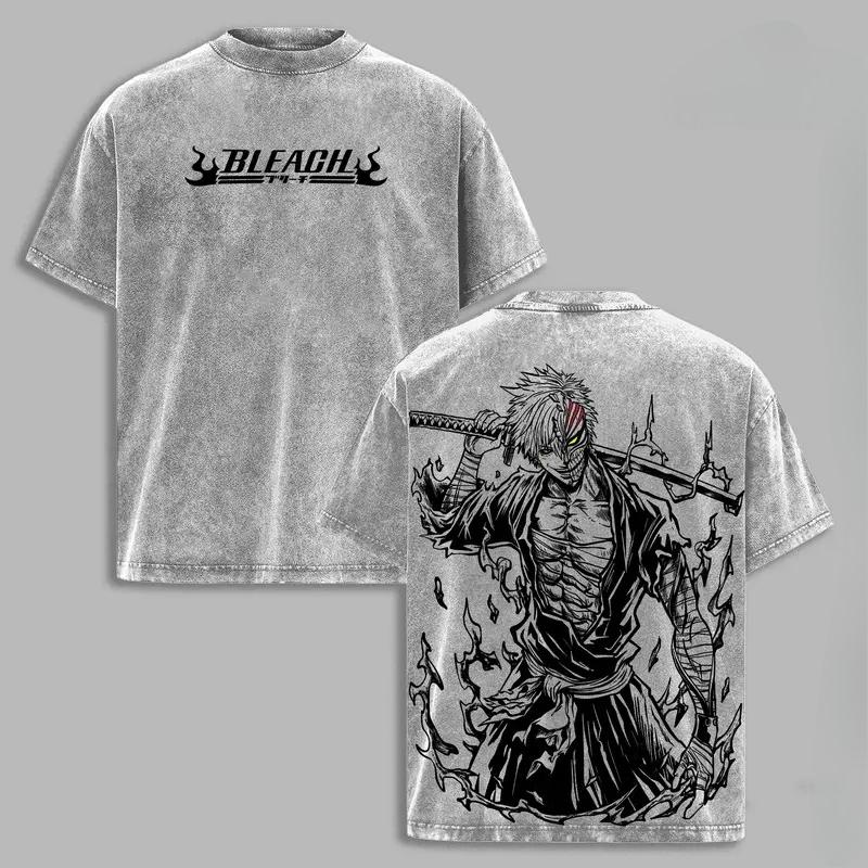 Vintage Washed Manga BLEACH Ichigo Kurosaki Cool Graphic T-shirt Oversized T Shirt Men Women Clothes Cotton Short Sleeve Tee