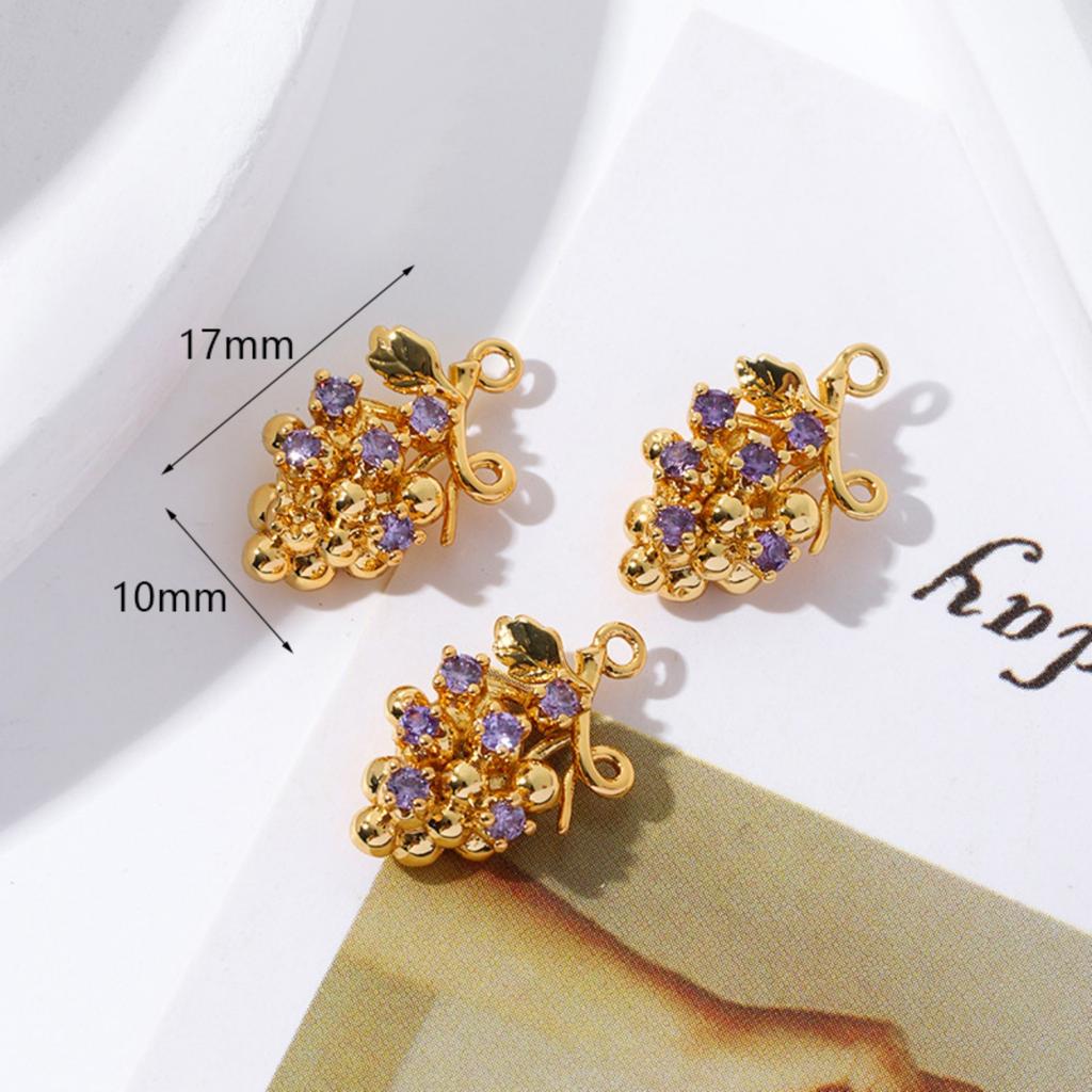 2 PCs Brass Charms 18K Gold Plated 3D Fruit Cherry Peach Strawberry Grape Pendants For Jewelry Making Necklace Bracelet DIY