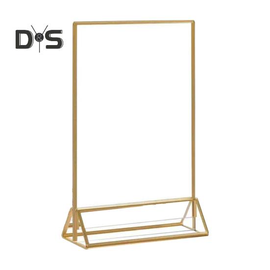 

Акриловый держатель для знака, двухсторонняя золотая фоторамка, настольный держатель для знака, прозрачная подставка для флаера, меню, держатель для номера свадебного стола S