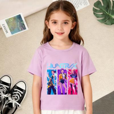 T-shirt da Bambina KPop Estiva Cacciatore di Demoni Stampa Digitale 3D Abbigliamento per Bambini Cartone Animato Larga Casual Moda Manica Corta