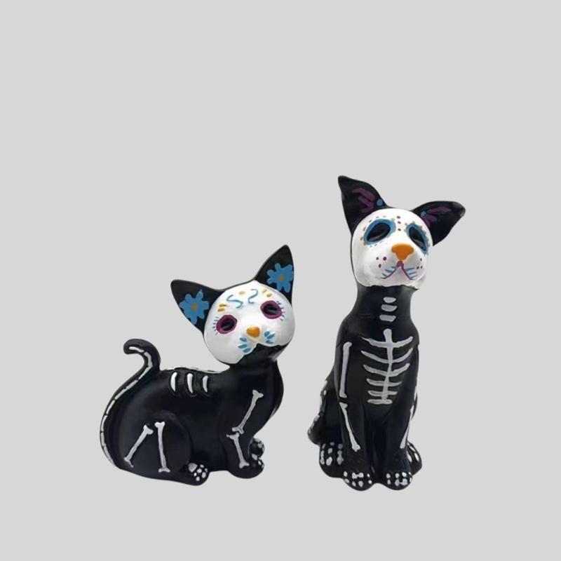 Halloweens Dog and Cats Resin Figurine Sturdy Decoration for Home Office Shelf Display