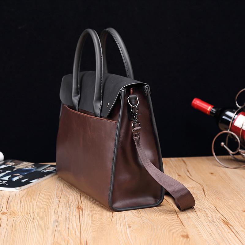 Crazy Horse Leather Men's Bag Retro Briefcase Business Men's Handbag Horizontal One-shoulder Diagonal Computer Bag