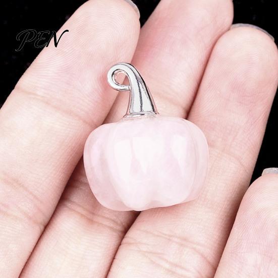 Mini Carved Pumpkin Ornaments Natural Crystal Pendant, Stone Charm with Halloween Party Supplies Metal Hook, Micro Landscape Decor, Holiday