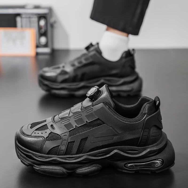 Men's shoes breathable new casual black sneakers mesh thick-soled heightened daddy work protection shoes for men zapatos