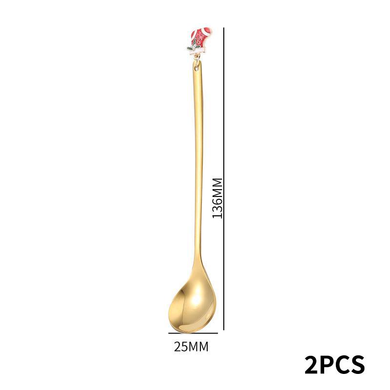 Stainless Steel Christmas Spoon Set Elk Pendant Exquisite Craft Tea Spoon Creative Tableware Party Ornament Style Dessert Spoon