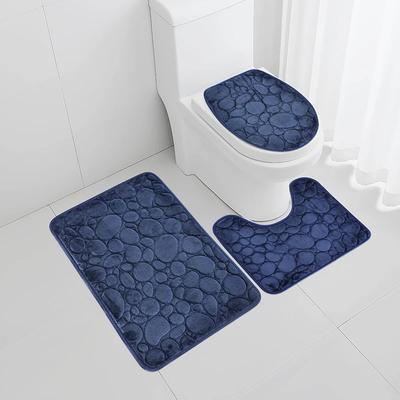 3 Stück Einfarbige Schlichte Badezimmer Wasserabsorbierende und Rutschfeste Bodenmatte Steinmuster, Bequem und Weich, Dreiteiliges Set