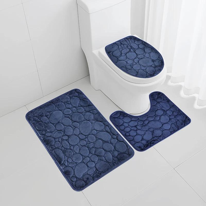 3 Peças Cor Sólida Simples Tapete de Chão para Banheiro Absorvente de Água e Antiderrapante Padrão Pedra, Confortável e Macio, Conjunto de Três Peças