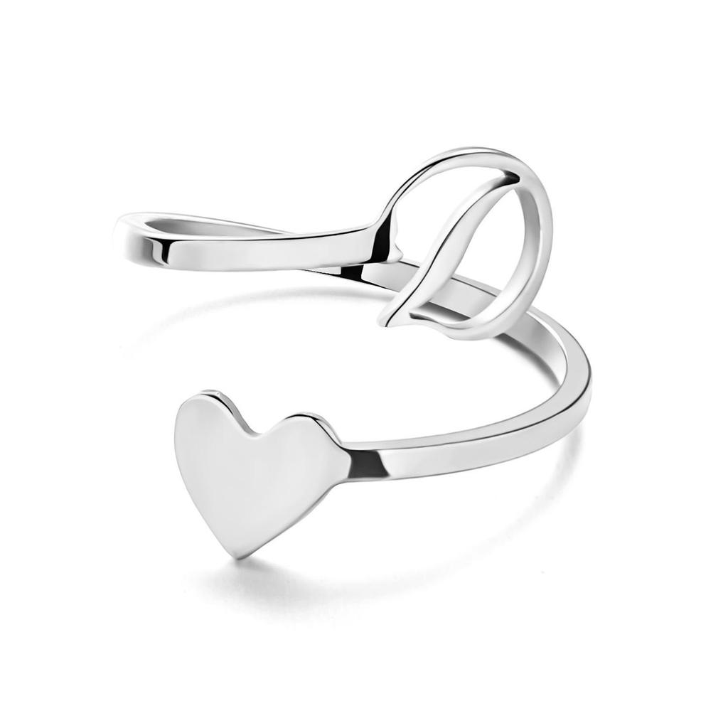 Stainless Steel Heart-Shaped Initial Ring for Women - Fashionable, Adjustable, In Stock