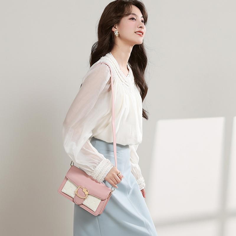 New Sanrio MESUCA/Mesuka Hello Kitty Synthetic Leather Shoulder Bag, Crossbody Bag, Small Square Bag Women's HHF24980