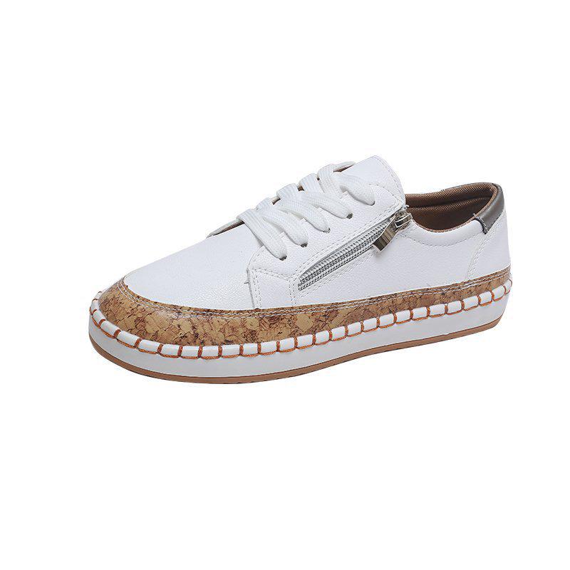 Women's Plus Size Color Block Lace-Up Flat Sneakers - Casual Shallow Mouth 2022 European & American Style Parrot Design