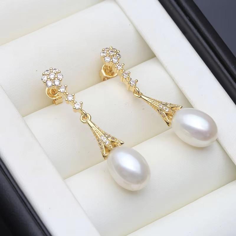 Real Freshwater Drop Pearls Earring For Women,Natural White Pearl Earrings 18k Gold Korea Jewelry Fine Gift