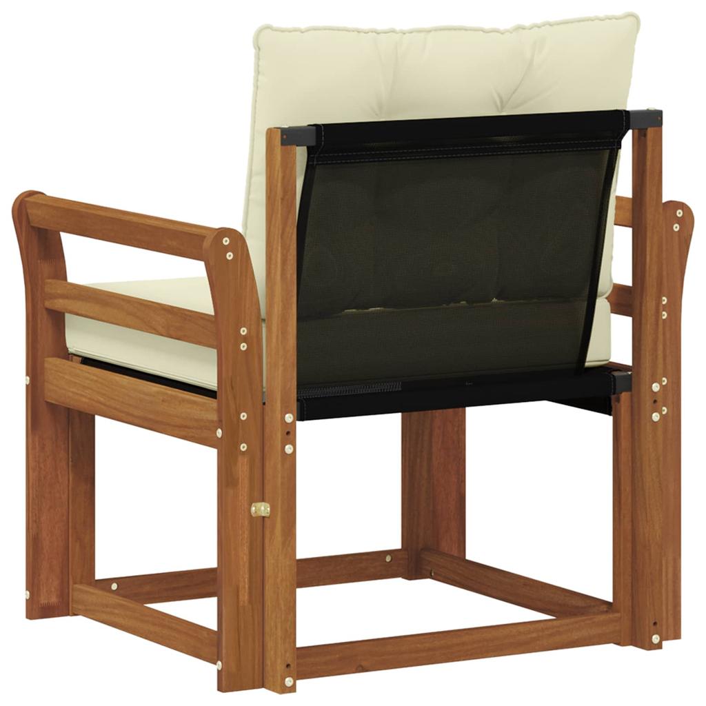 Outdoor Sofa Set Solid Acacia Wood and Textilene Natural and Cream