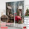 2pcs 2D flat printing Merry Christmas Popular Party Window Curtains Country red truck Versatile Polyester Without Electricity