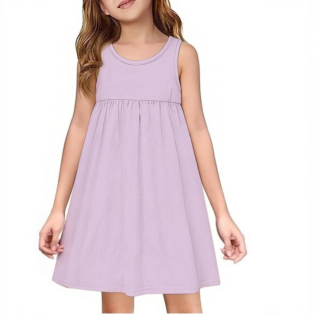 Children's Casual Pullover Sleeveless Round Neck Dress