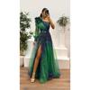 Abito Maxi da Donna a Spalla Singola Manica Lunga Linea ad A Vita Media Elegante Abito da Sera in Tulle