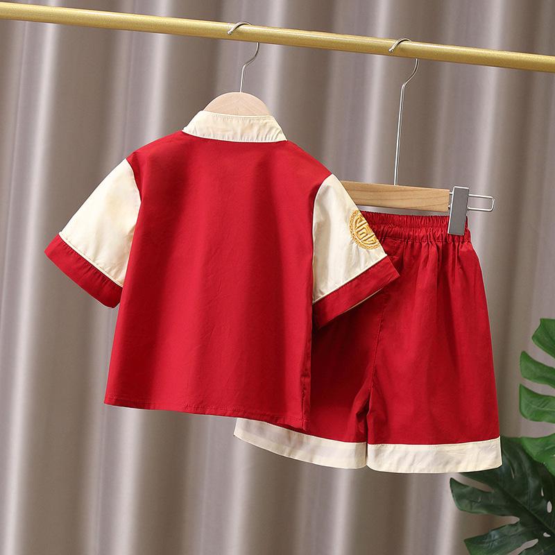 Chinese Style Summer Hanfu Set: Baby Boy's 1st Birthday Retro Short-Sleeved Tang Suit