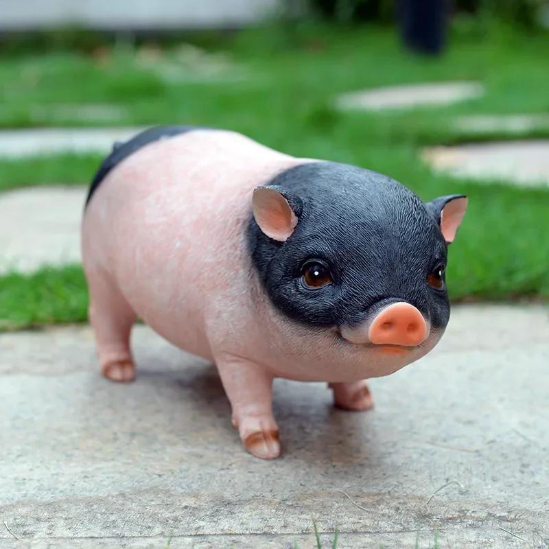 Simulation Pig Figurine Ornaments Garden Decoration Accessories Pig Resin Sculpture Model Handicraft Home Living Room Decor Gift