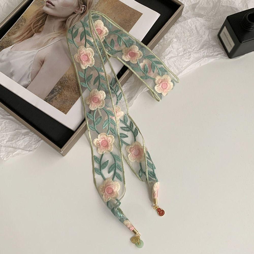 Ribbon Embroidered Lace Scarf Printed Scarf Headband Elegant Narrow Long Scarves  Multifunction