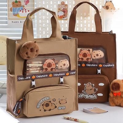 Elementary School Tutoring Bag Pencil Case Canvas Storage File Bag Training Institution Simple Canvas Capibala Tutoring Bag Large Capacity Tote Bag