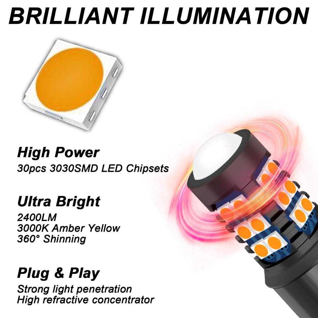 GLOFE LED Front/Rear Turn Signal Light Bulb 3157 LED Bulb Amber Yellow 400% Bright