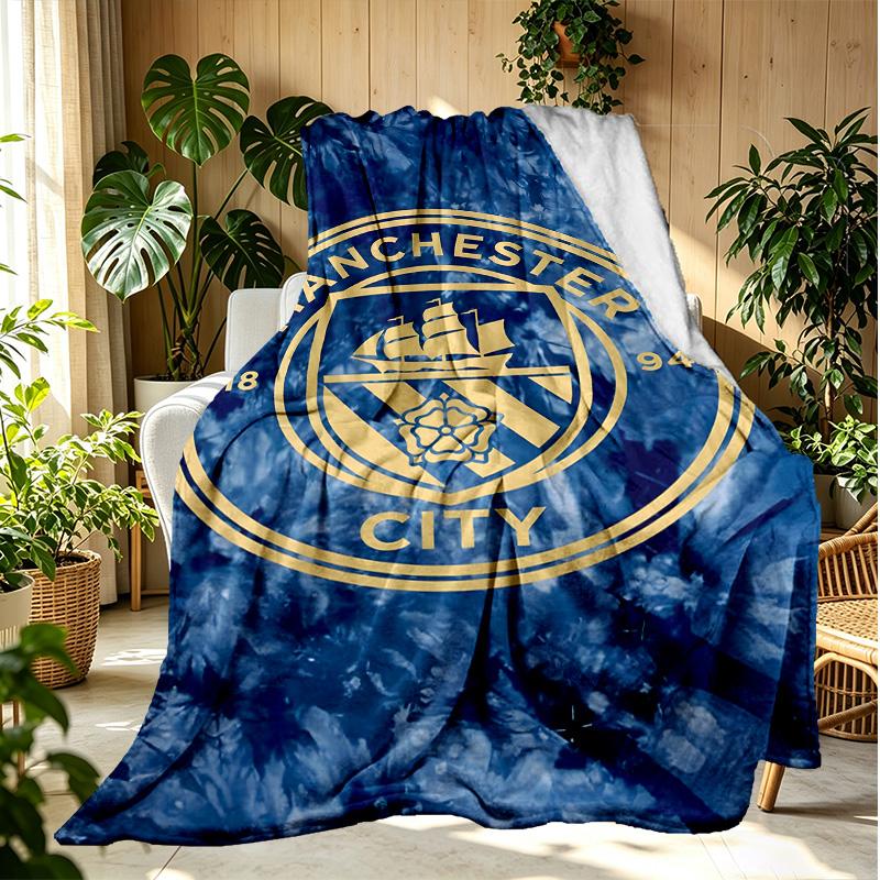 Football Team City FC Pattern Blanket for Home Decoration, Bed, Sofa, Car Travel, Camping, Suitable for All Seasons, Birthday Christmas Gift