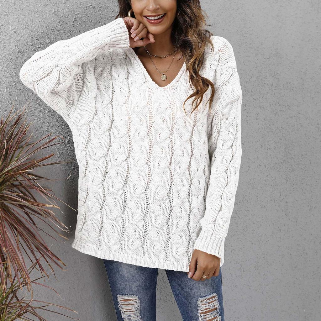 Women's Fall/winter Fashion Long Sleeve Jumper Sweater With Loose Lapel In Color