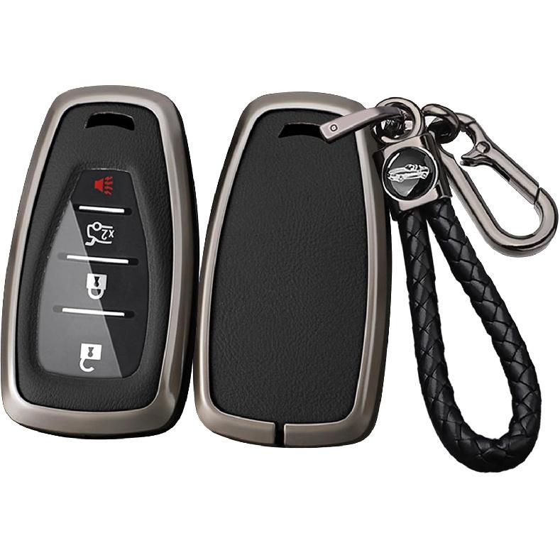 SANRILY Metal & Leather 3/4/5 Button Key Fob Cover Compatible with Chevrolet Fit for Chevy Malibu Camaro Cruze Trailblazer Traverse Spark Equinox чёрный