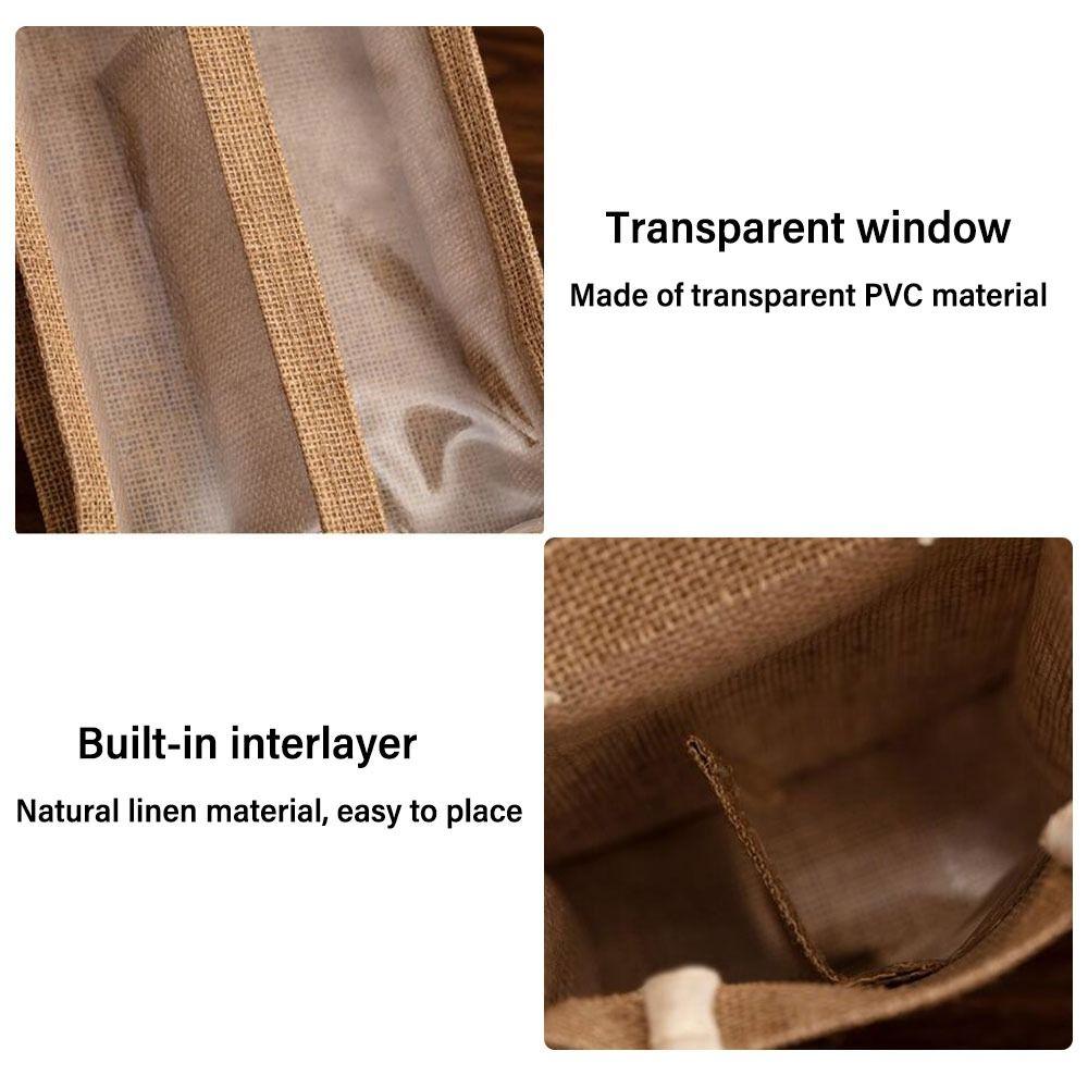 with Window and Handle Wine Carrier Tote Bags Reusable Wine Gift Box Burlap Wine Bottle Bags