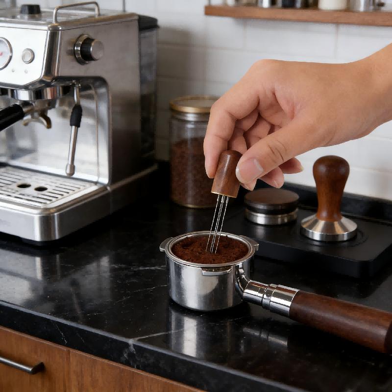 Handheld Coffee Leveler Distributor Wooden Grip Stainless Steel Tamper WDT Tool Barista Espresso Accessory Coffee Needle