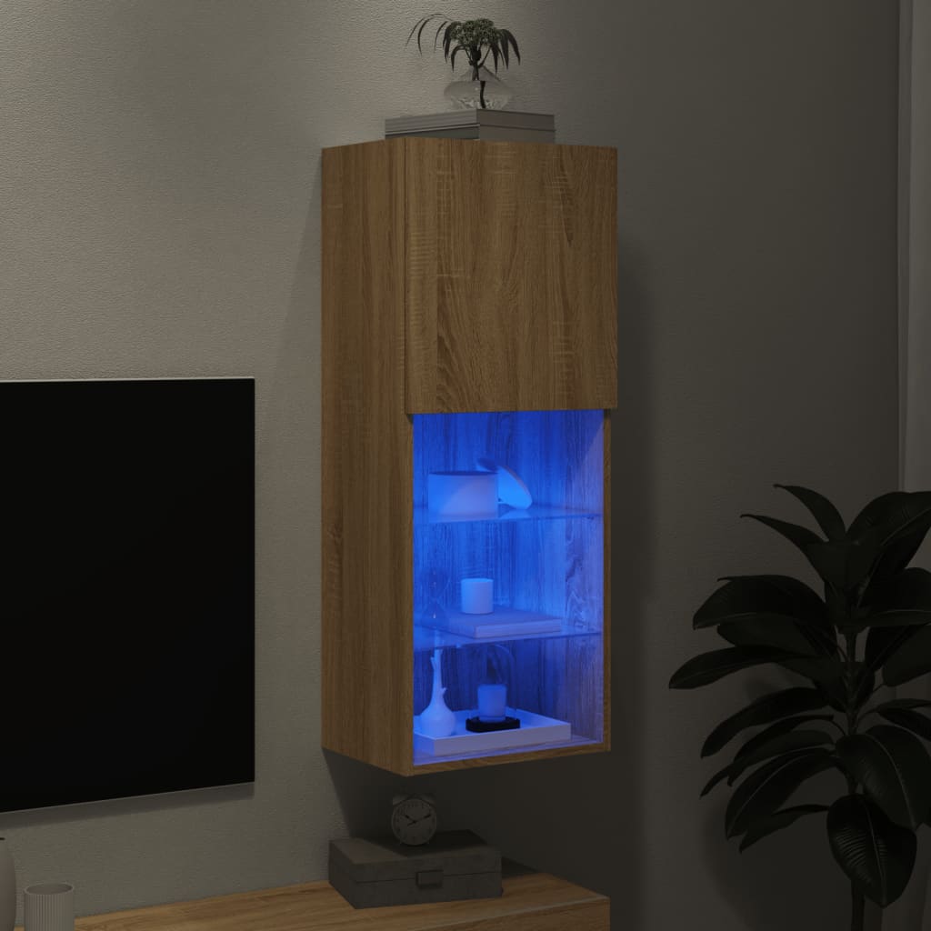 Wand-TV-Sideboard für das Wohnzimmer, 3 offene Fächer und 1 Fach mit Tür, vielseitiger Wandschrank, 40,5x30x102 cm