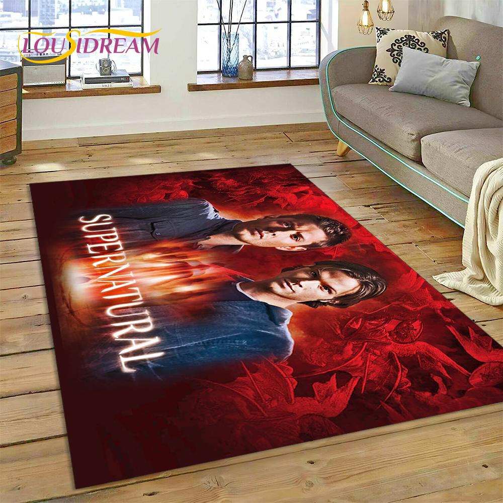 Alfombra Alfombrilla 3D SPN Más Reciente Sobrenatural Dean Sam para Sala de Estar Dormitorio Decoración del Hogar, Alfombrilla Antideslizante Decoración para Sofá Felpudo