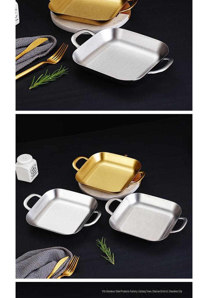 Tiefe quadratische Edelstahl-Grillpfanne - Flacher Snack-Tablett