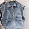Retro Style Denim Jacket Vest Waistcoat Women Sleeveless Casual Japanese Versatile Clothes Outwear Denim Cargo Tops