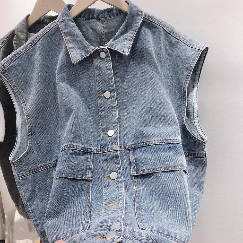 Retro Style Denim Jacket Vest Waistcoat Women Sleeveless Casual Japanese Versatile Clothes Outwear Denim Cargo Tops
