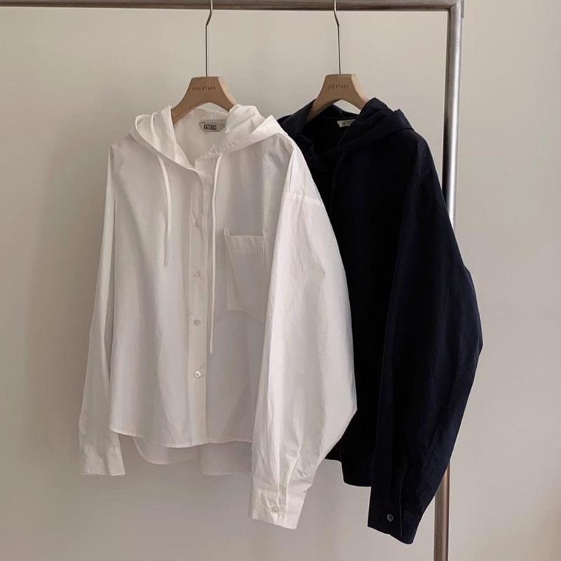 

Весенние простые темпераментные рубашки с капюшоном женские свободные повседневные однотонные белые блузки с длинным рукавом топы для женщин модная осенняя офисная рубашка на пуговицах 26088 XL чёрный