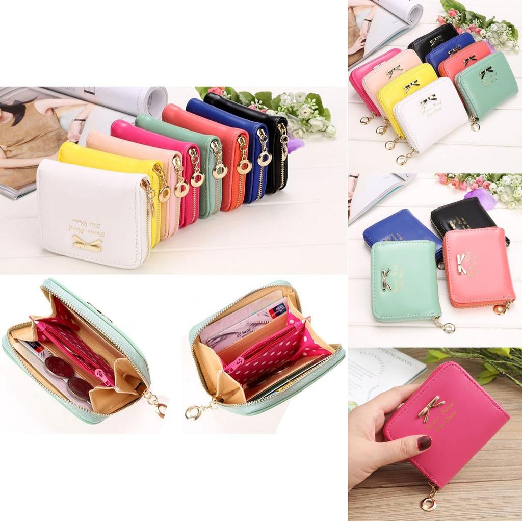 Leather 1pcs Coin Purse Women Bowknot Small Wallet Zipper Around Mini Coin Bag