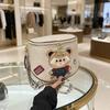Cute Bear Shell Crossbody Bag - Retro Oil Wax Leather with Wide Strap