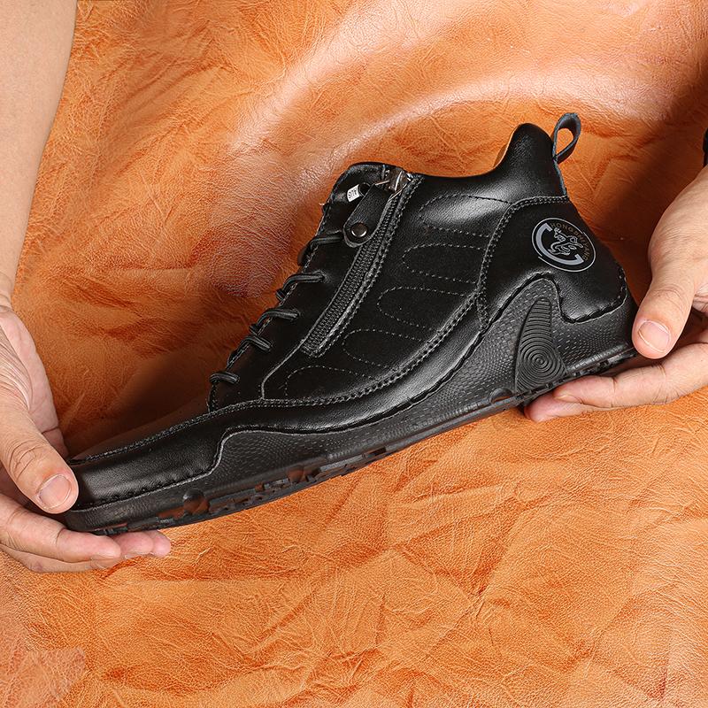 Handmade Leather Men's Ankle Boots Breathable Booties High Top Casual Leather Shoes Man Outdoor Sneakers Motorcycle Boots Boats