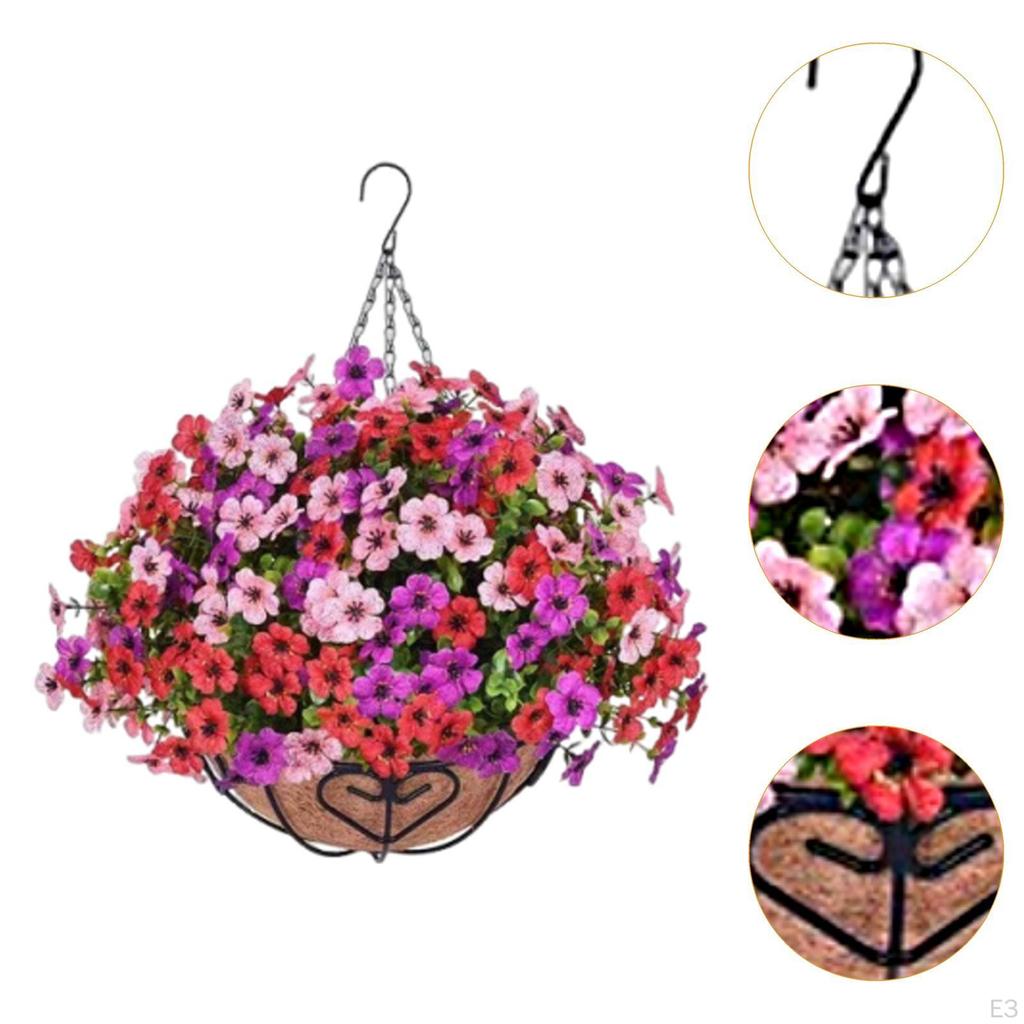 Artificial Flowers Basket DIY Chain Flowerpot Fake Hanging Plant for Porch Deck Yard Decoration
