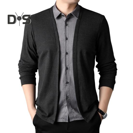 

Мужская рубашка весна-осень, поддельный двухкомпонентный кардиган, трикотажный свитер в стиле пэчворк с отложным воротником, формальное офисное пальто в деловом стиле L черный серый