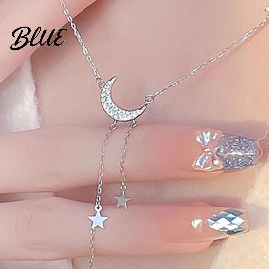 Anti-oxidation Necklace Lady Moon And Star Pendant Rhinestone Adjustable Alloy
