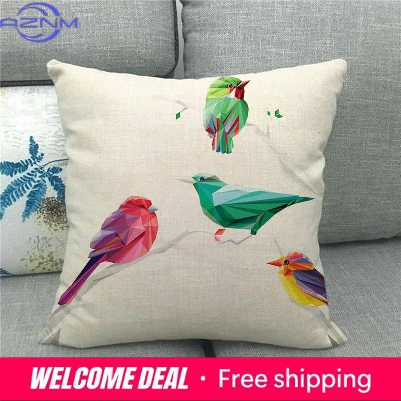 Home Decor Colorful Birds Print Decorative Throw Pillow Pattern Cushion Cover Suitable For Sofa Bedroom Car Pillow Cover