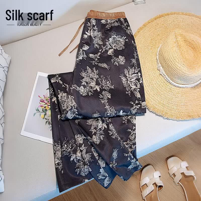 Women s Flowy High-Waisted Printed Wide-Leg Drawstring Pants S